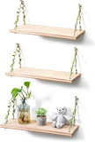MITIME Leaf Rope Hanging Floating Shelves, Wall Swing Storage Shelf for Home Decor.17, 3-Pack (Light Color)