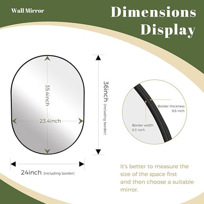 Oval Black Bathroom Mirror,24 x 36 Inch Wall Vanity Modern Tempered Glass Mirror for Over Sink,Bedroom,Living Room,Entryway