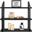 Mkono Floating Wall Shelves 3 Tier Rustic Hanging Shelf with Metal Bracket Wall Mount Wood Storage Display Shelves for Living Room Bathroom Bedroom Kitchen Office,Black