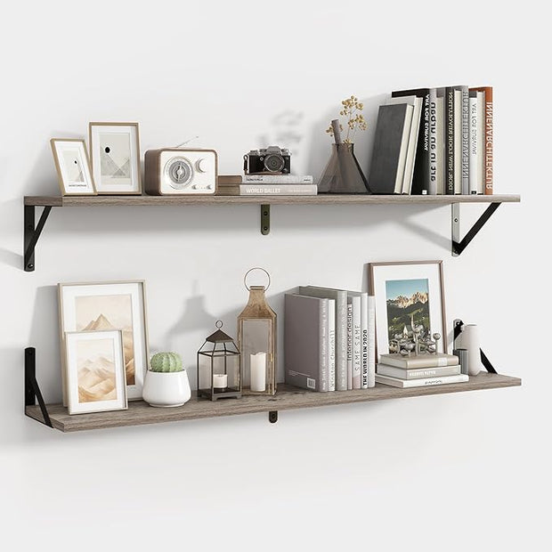 Axeman 40 Inch Floating Shelves | 8 Inch Deep Grey Wall Shelves Set of 2 | 39.4" W x 8" D Rustic Grey Wood Shelves for Bathroom Kitchen Living Room
