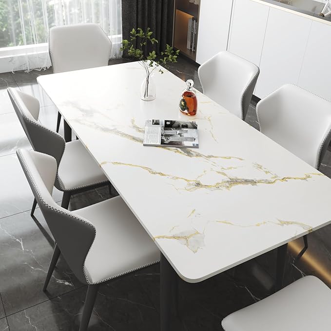 LACHEERY Thick White Marble Peel and Stick Wallpaper White and Gold Wallpaper for Kitchen Accent Wall Paper Counter Cover Peel and Stick Countertop Contact Paper Waterproof Matte Marble Roll 12