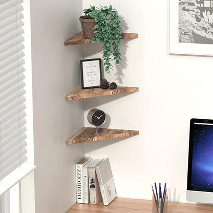 Wall Mounted Rustic Wood Straight Edge Corner Shelf Storage Rack, Bookcase, Floating Shelves Home Decor for Bedroom, Living Room, Office and Kitchen, Set of 3 (Straight Edge)