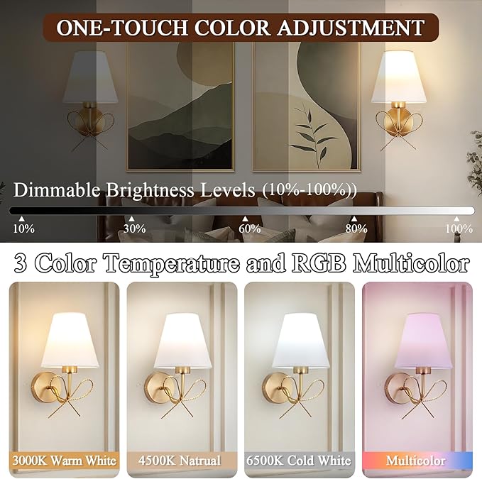 ADISUN Modern Wall Sconce Set of Two, Battery Operated Wall Sconce Remote Control Dimmable Wall Lamp Wireless Sconces for Living Room Bathroom Dining Room Corridor Staircase (2 Bulbs Included)