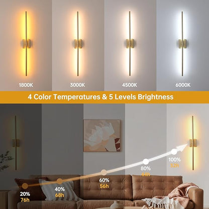 Battery Operated Wall Sconce Set of 2, 10000mAh Rechargeable Wall Sconces with Detachable Battery, Indoor 350°Rotate Wall Lights for Bedroom Living Room, Gold, 31.5 Inch