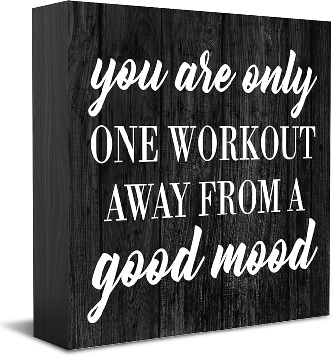 Motivational Gym Desk Decor Wooden Box Sign Fitness Gifts Rustic Black Wood Block Plaque Box Sign for Home Gym Desk Shelf Table Decoration You are only One Workout Away from A Good Mood Sign