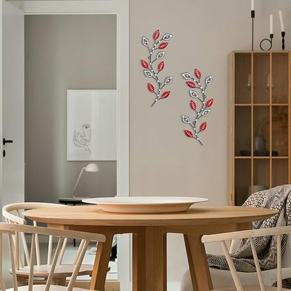 sxnzequnze 2 Pcs Metal Leaf Wall Art Crystal Bling Decorations Silver Leaves 3D Iron Handmade Home Decor Hanging Minimalist Accents Modern Set for Living Room Bathroom Bedroom Dining Room Hallway