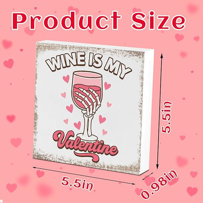 Valentines Coffee Desk Decor, Valentine's Day Gifts for Drink Lover Bar Station, Wine Is My Valentine Home Office Table Sign for Kitchen Shelf Tiered Tray, Cafe Tabletop Decoration to Couples