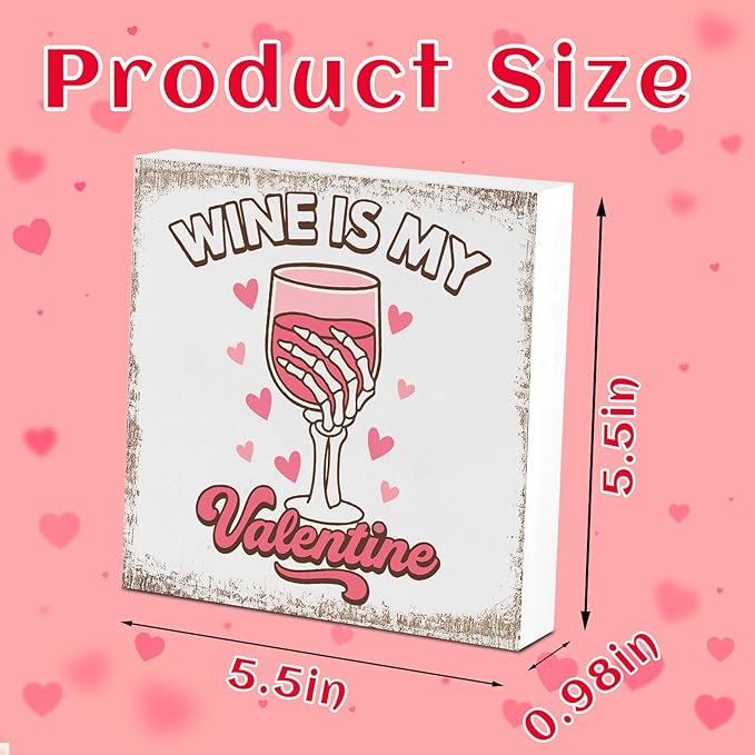 Valentines Coffee Desk Decor, Valentine's Day Gifts for Drink Lover Bar Station, Wine Is My Valentine Home Office Table Sign for Kitchen Shelf Tiered Tray, Cafe Tabletop Decoration to Couples