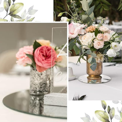 Weysat 12 Pcs Acrylic Round Mirrors Candle Plate Set for Table Centerpieces 5 Inch Non Glass Self Adhesive Mirror Wall Stickers for Home Wedding Table Wall Decor