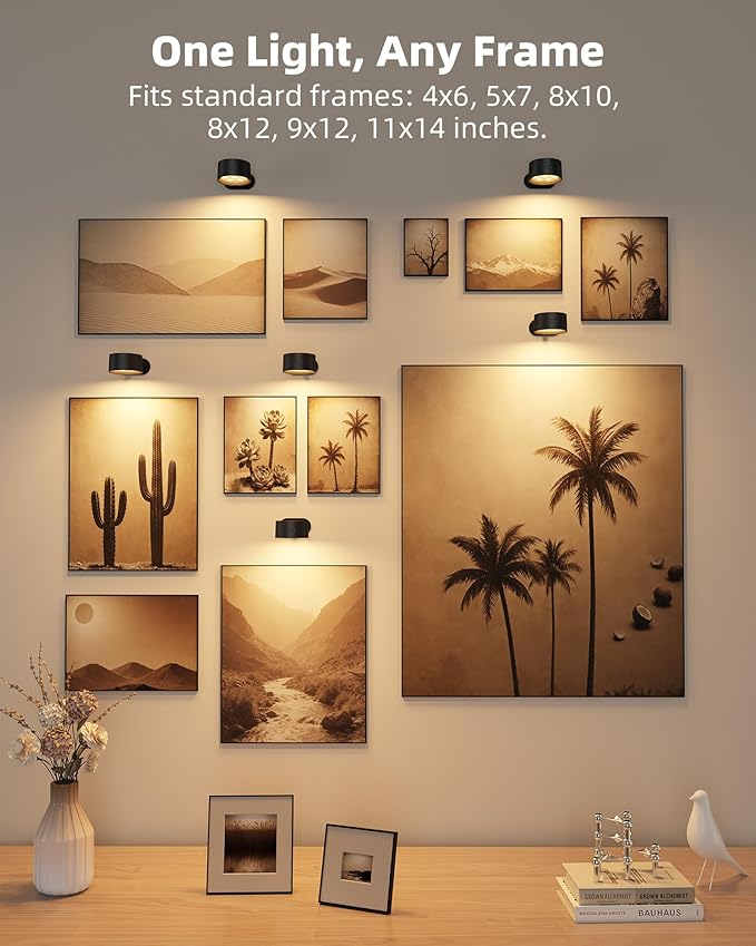 Picture Lights for Wall, 2000mAh Rechargeable Magnetic Art Lights with 3 Color Temps & RGB, Remote Dimmable Battery Operated Wall Light for Bedroom, Living Room, Gallery (Black, 6 Pack)