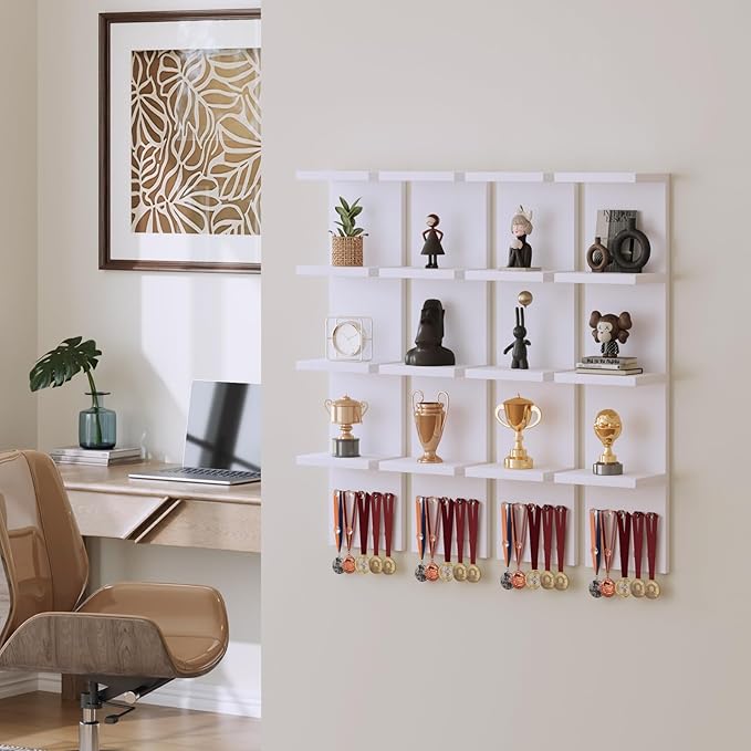 4 Tier White Lack Shelf Vanity Wall Shelf with 10 Crystal Hooks - Multi-Functional Storage for Makeup, Jewelry, Plants, Awards & Display (L7.1 x W5.5 x H30.7) (2)