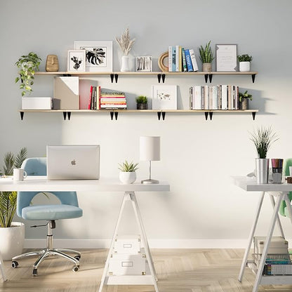 Wallniture Arras Floating Shelves for Wall Decor,17"x4.5" Bookshelf for Living Room Decor, Kitchen Organization, Hallway & Office Wall Shelves Natural Finish Set of 10