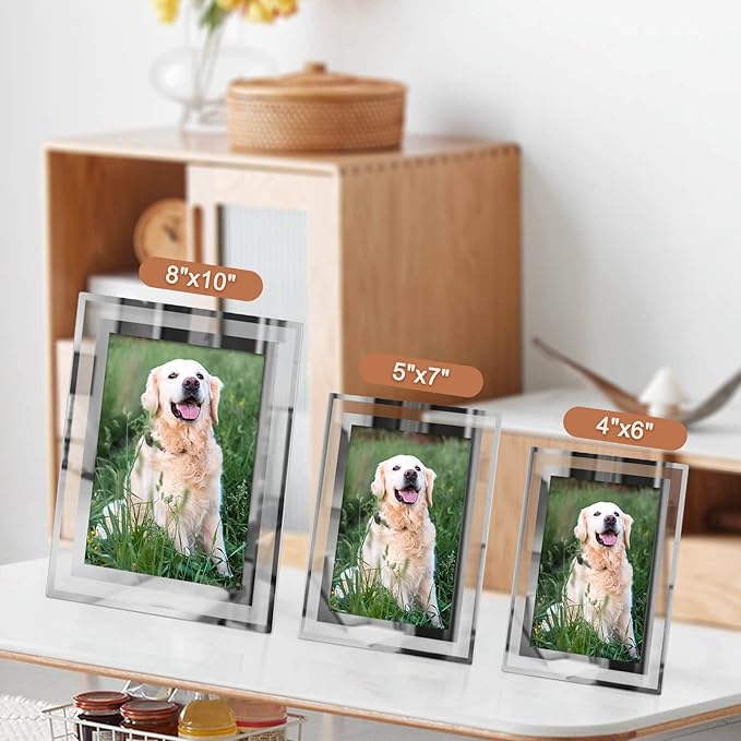 IZIDDO 8x10 Picture Frames Set of 2, Sliver Photo Frame for Tabletop, Glass Picture Frame, Horizontally or Vertically