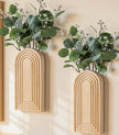 DREAMLOOM 2 Pack Wooden Wall Vases with Fake Plants, Wall Hanging Planters Boho Modern Farmhouse Indoor for Narrow Spaces Entryway Bathroom Home Office Decoration, Retro