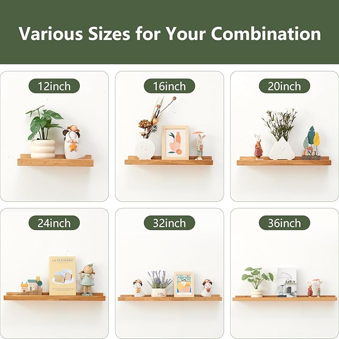 Wood Floating Shelves Set of 2 Pine Wood Wall Shelf 24 inches, Floating Shelf for Wall Mounted - Upgrade Width 5.85", Floating Display Shelves for Living Room Bedroom Kitchen Bathroom, Natural