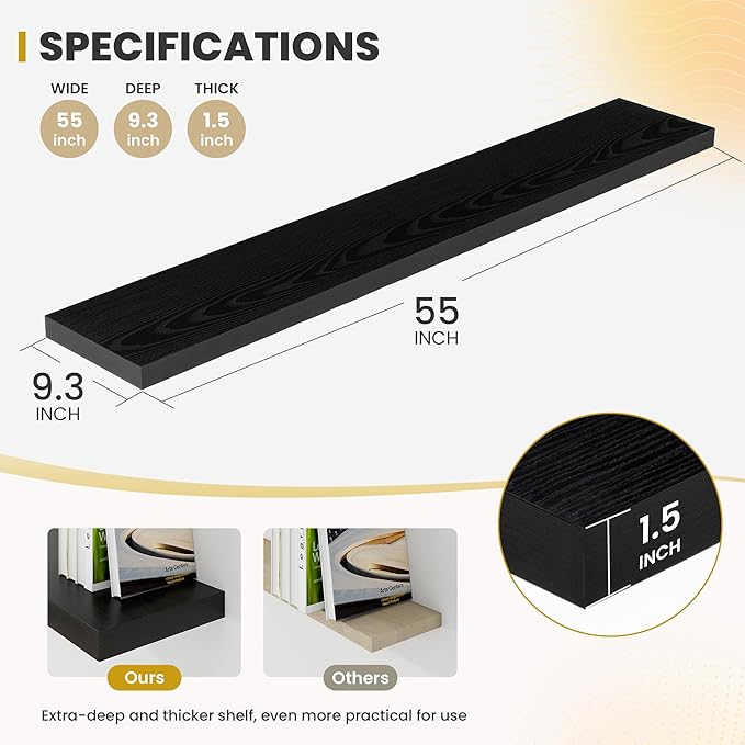 55 Inch Floating Shelves, 9.3