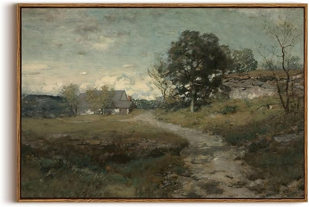OIQArtOIQ Framed Vintage Landscape Wall Art French Country Cottage Natural Scenery Oil Painting Canvas Prints Farmhouse Fall Decor Aesthetic Pictures for Kitchen Bedroom Living Room Bathroom