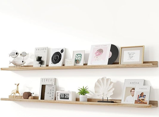 RICHFOCUS Floating Shelves for Wall, 72 inch Solid Wood Picture Ledge Shelf for Wall Storage, Nursery Book Shelves with Lip for Living Room Bathroom Bedroom Kitchen, Set of 2, Carbonized Black