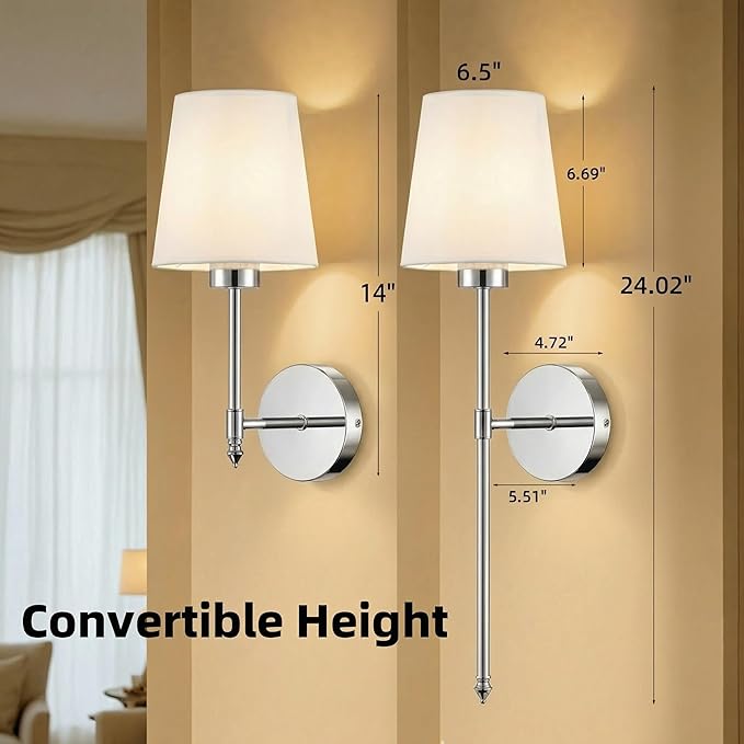 Wall Sconces Battery Operated Set of 2, Rechargeable Wall Sconce, 10 Colors Wireless Wall Sconces Set of Two, 5200mAh Dimmable Bulbs and Remote for Bedroom Living Room Hallway (24 inch-Brushed Nickel)