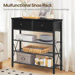 4 Tier Shoe Rack, Large Capacity Shoe Storage Organizer, Metal Shoe Shelf with Drawer and Wooden Top, for 16 Pairs of Shoes, for Entryway, Closet, Black SS24BB