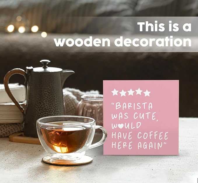Pink Coffee Bar Accessories - Would Have Coffee Here Again Wooden Box Signs, Bar Decorations For Home, Pink Wood Sign Home Decor For Kitchen Desk Table Shelf 5x5 Inch
