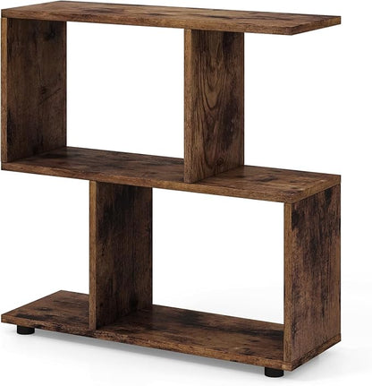 Giantex 3-Tier Geometric Bookshelf, 24" Tall Wood S-Shaped Display Shelves with Thick Foot Pads, Freestanding Open Shelves Nightstand, Floor Standing Display Shelf Bookcase, Brown