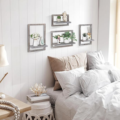 Rustic Floating Shelves for Wall - Wood Wall Shelves for Farmhouse Decor - Distressed Decorative Small Shelf Storage for Bedroom Living Room