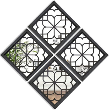 Wocred Set of 4 Mirrors Square Wall Mirror,Gorgeous Rustic Farmhouse Accent Mirror,Black Entry Mirror for Bathroom Renovation,Bedrooms,Living Rooms and More(12”x12”4pcs)
