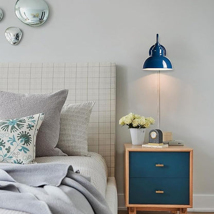 Blue Gooseneck Lighting Fixture with Wall Mount, Plug-in & Hardwire Optional Wall Lamp for Bedroom Coffee Bar