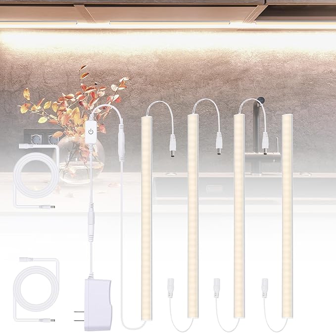 Under Cabinet LED Lights, Dimmable Under Cabinet Lighting, 4 Pack LED Lights for Kitchen Under Cabinet, Under Counter Light Natural White 4500K