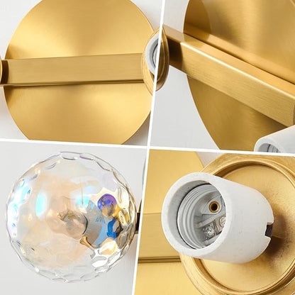 Gold Bathroom Vanity Light Fixtures: Modern Wall Scones With 2 Hammered Stained Glass Shades - Globe Makeup Lighting Fixture over Mirror - Brass Ball Powder Room Vanities Lights for Hallway Bedroom