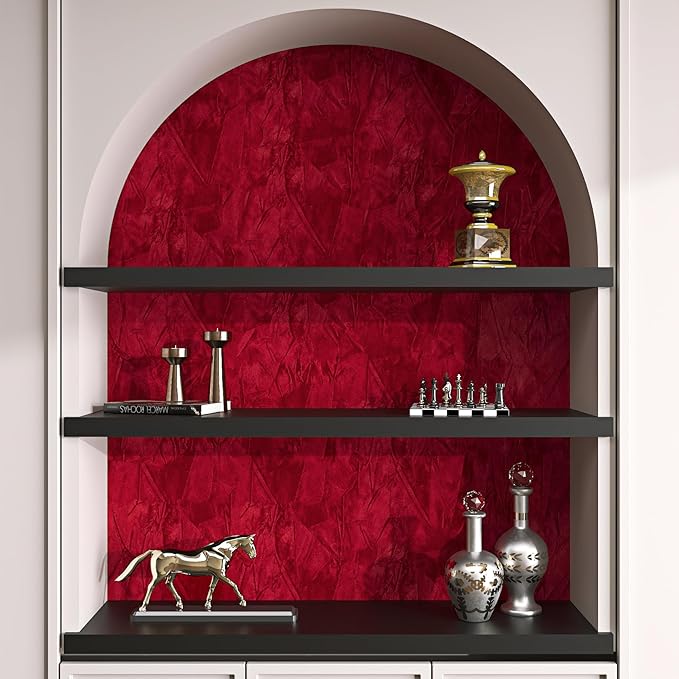LaCheery Dark Red Velvet Wallpaper Peel and Stick Burgundy Wallpaper for Bedroom Flocked Velvet Wallpaper Red Fabric Wall Paper Textured Felt Liner Contact Paper for Drawers Jewelry Box Wall 15.8