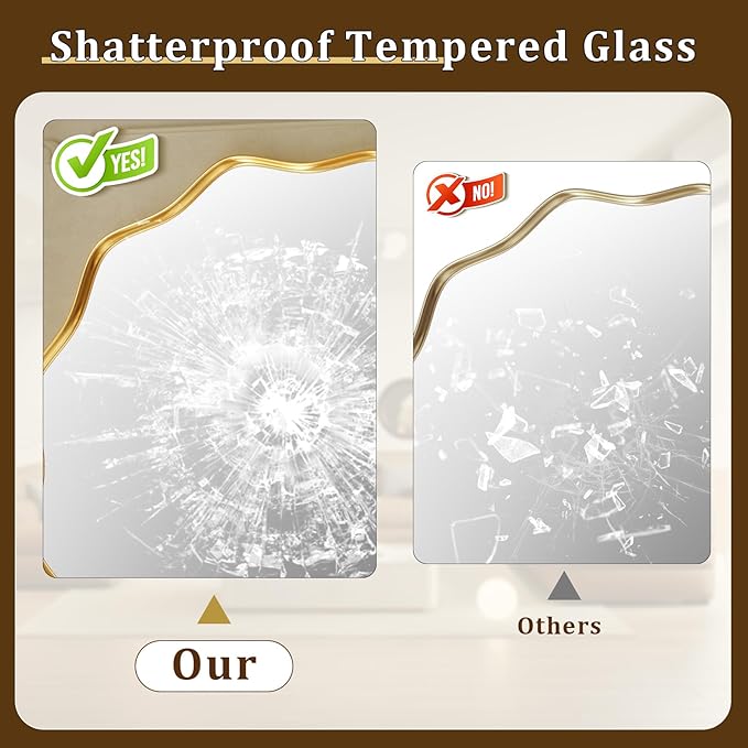 24 Inch Scalloped Round Wall Mirror, Gold Wavy Edge Frame Circle Mirror for Bathroom, Bedroom, Entryway, Living Room for Wall Decor