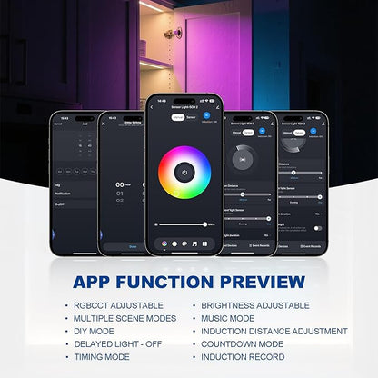 42inch WiFi Night Light Radar Motion Sensor Silicone LED Under Cabinet Lights RGB CCT White 2700K-6500K, Waterproof, APP Control, Dimmable Timing, for Google Home Alexa, for Kitchen, Under Counter