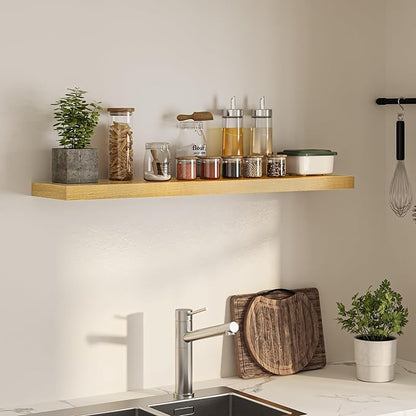 48 Inch Floating Shelves for Wall, Wooden Wall Mounted Display Shelves with Invisible Brackets for Living Room, Bedroom, Bathroom, Kitchen Decor and Storage, Set of 1, Oak