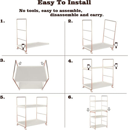 Plastic/Metal Freestanding Stackable Organizer Shelf,Bathroom Countertop Storage Shelf Cosmetic Organizer Holder Kitchen Spice Rack,2-Tier Standing Rack (Rose Gold)