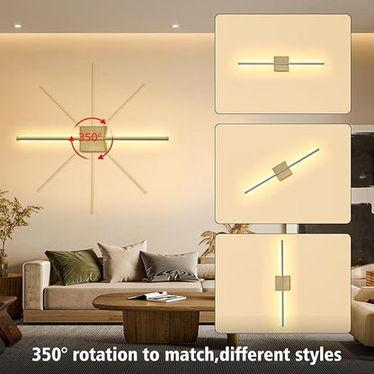 2 Pack Wall Sconces Battery Operated, Wall Sconces 3000K-6000K Dimmable Rechargeable Wall Sconce with Remote Control, 350°Rotate LED Wireless Wall Lights for Living Room, Hallway, Bedroom(Gold)