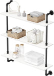 3-Tier Industrial Pipe Floating Shelf – Rustic 24 inch Wood Wall-Mounted Storage Shelf for Kitchen Office,Bathroom & Home Decor -White
