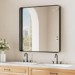 Koonmi Black Wall Mirror for Bathroom, 30x30 Inch Matte Deep Framed Rounded Rectangle Vanity Mirror for Farmhouse Living Room, Tempered Glass, Anti-Rust, Vertically or Horizontally