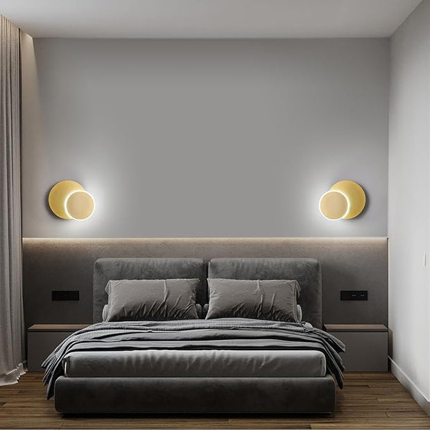Modern LED Gold Wall Sconces Set of Two Acrylic Wall Lights Lighting Fixture 6000K White Light 8W Dimmable Wall Lamp Round Sconces Wall Lighting for Indoor Bedroom Bedside Hallway