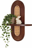 1pc Mid-Century Modern Wall Shelf - Arched Wood & Woven PE Rattan Boho Decorative Floating Shelf, Vintage Aesthetic Decor for Living Room, Bedroom, Kitchen & Home Office (Walnut)