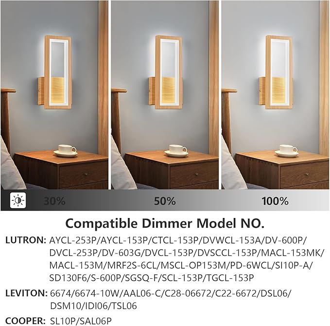 Modern Wood Color Plug in Wall sconces 18W Indoor LED Simple Wall Fixture 6000K Rectangle Vanity Wall Lights for Living Room Bedroom Hallway Stairs(1Pack)