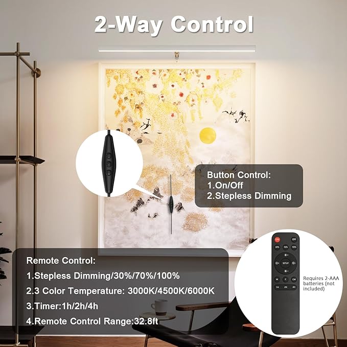 24" Plug in Picture Light for Paintings with Remote Control, 9W LED Art Display Lighting for Gallery, Dartboard, Artwork, Nickel Wall Mounted Picture Frame Light