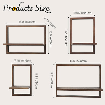 PHOENANCEE Square Floating Shelves,Framed Wall Shelf Decorative Set of 4,Modern Plants Hanging Display Art Decor Storage for Livingroom Bedroom Bathroom Farmhouse,Home Light Wood,Rustic Walnut