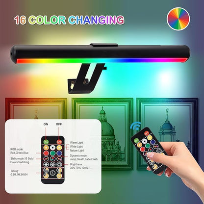 Picture Light 2 Pack, Battery Operated Picture Light with Remote, Rechargeable Picture Frame Light, 32 LED, 16 Color Changing, Art Light for Paintings for Display, Picture-Black