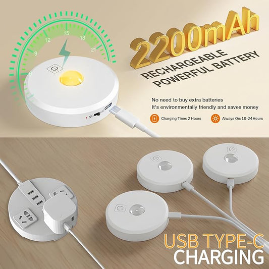 Puck Lights Cordless with Remote Control, 2200mAh Rechargeable Under Counter Lighting,3 Color Temperatures Dimmable Under Cabinet,Closet Light,Tap Light for Hallway (White, 3PCS)