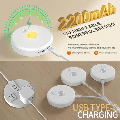 Puck Lights Cordless with Remote Control, 2200mAh Rechargeable Under Counter Lighting,3 Color Temperatures Dimmable Under Cabinet,Closet Light,Tap Light for Hallway (White, 5PCS)