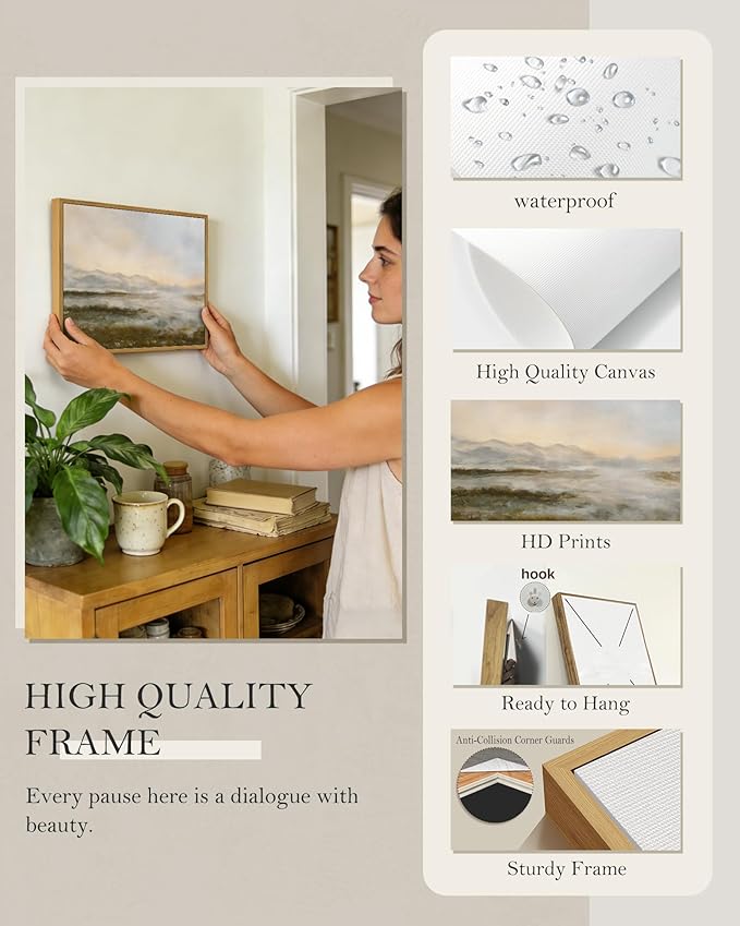 SHENIFY Landscape Framed Canvas Wall Art Vintage Dusk in The Forest Classic Paints Farmhouse Bathroom Office Decor - 11x14in Natural Framed