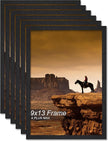 A PLUS MAX 9x13 Picture Frame Set of 6, Black Engineered Wood Frame for 9 x 13 Inch Picture Poster Photo, Light Weight 9 by 13 Frame with Wood-grain for Wall - 6 Pack/Black/9