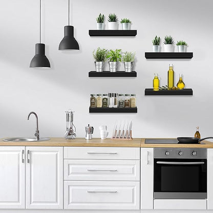 Sorbus Floating Shelves for Wall – 16 Inch Floating Shelf for Kitchen, Bedroom, Living Room, Bathroom, Home & Wall Decor - Mounted Bathroom Shelves with Invisible Brackets (Black, 5 Pack)